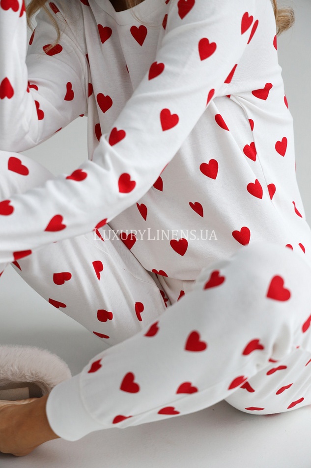 Піжама реглан та штани, принт червоне сердечко XS 100%бавовна 231790 фото